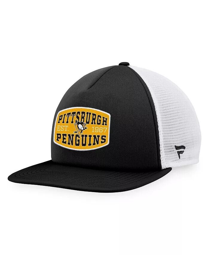 

Мужская черно-белая бейсболка Trucker Snapback Pittsburgh Penguins с нашивкой спереди из пеноматериала Fanatics