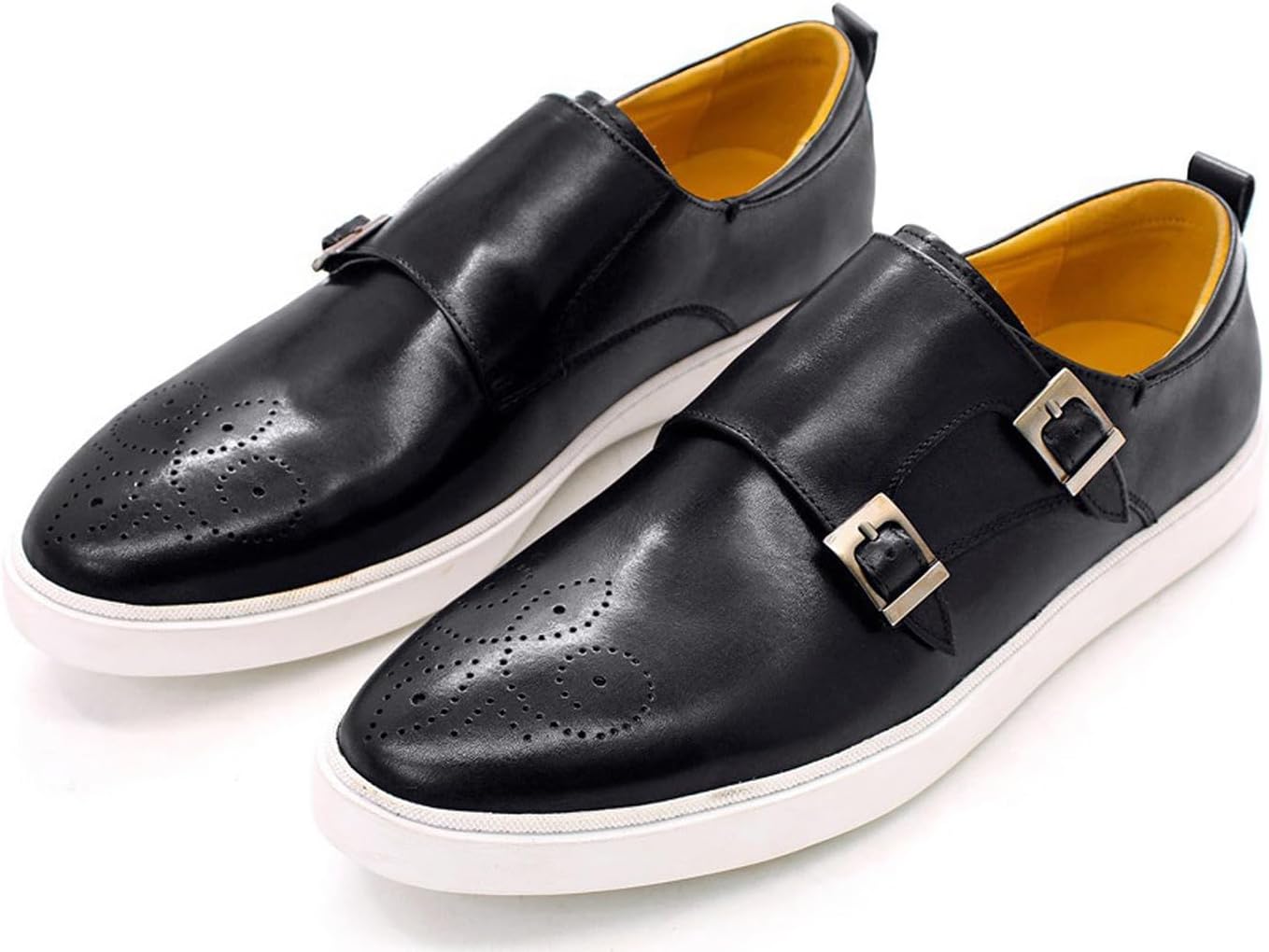 

Мужские повседневные туфли с двумя пряжками, лоферы-монахи из натуральной кожи, современные плоские туфли, свадебные и деловые модные удобные туфли под смокинг для мужчин Santimon, черный