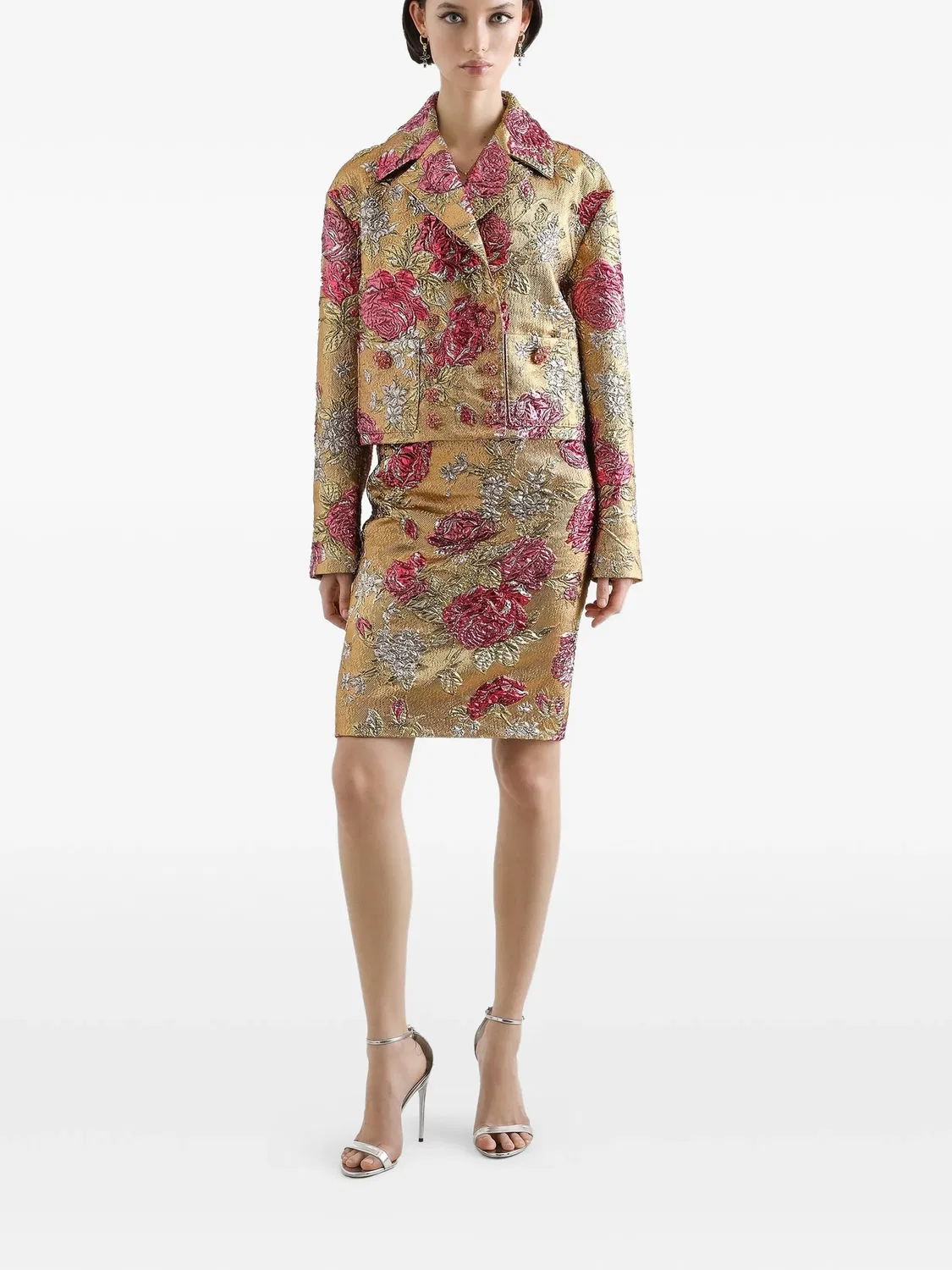 Жаккардовая юбка с цветочным узором Dolce & Gabbana, золотистый/мультиколор — фото 2