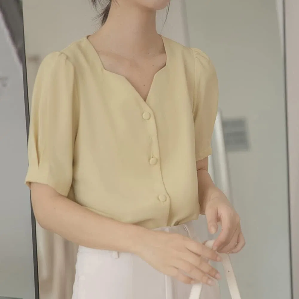 Блуза с коротким рукавом, женская Short Sleeve Blouse, желтый — фото 2