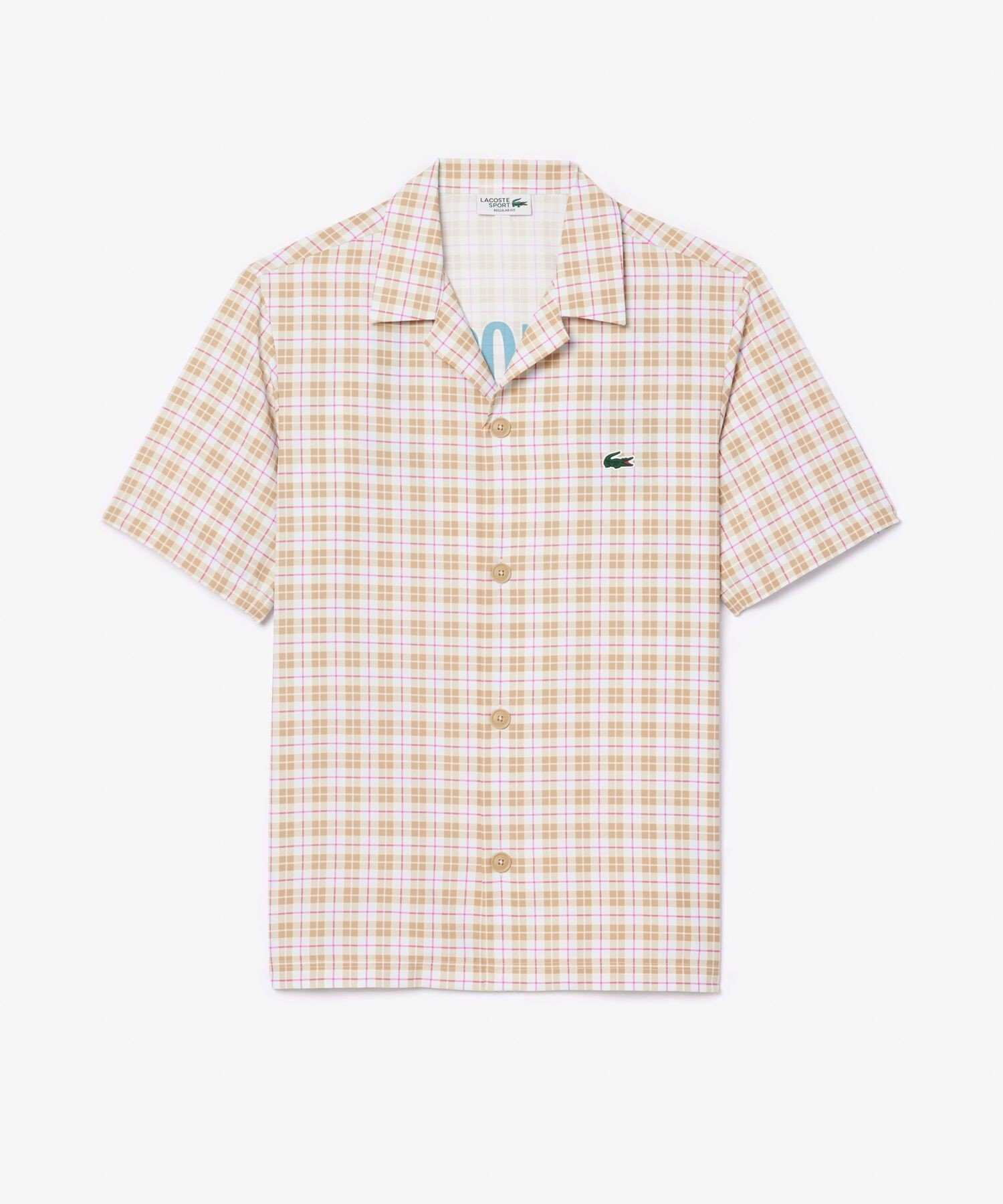 Рубашка для гольфа Lacoste в клетку с открытым воротником Lacoste, beige — фото 3