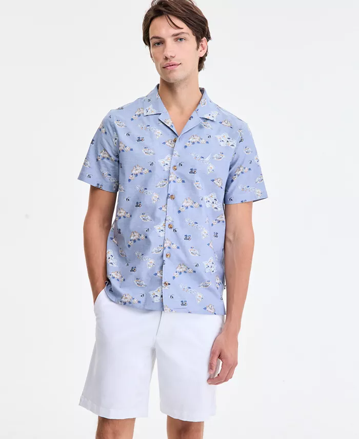 

Мужская классическая рубашка с принтом и пуговицами Camp Shirt Nautica, синий