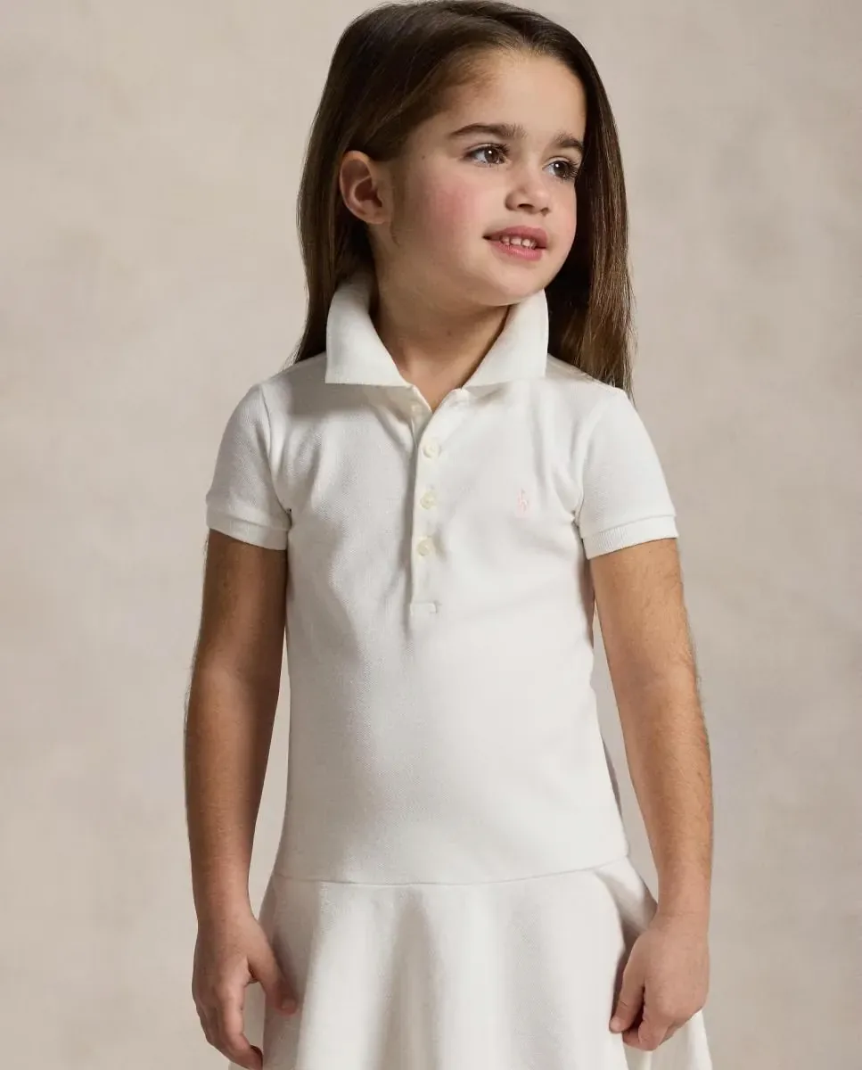 Детское платье поло из эластичного пике Polo Ralph Lauren, белый — фото 2