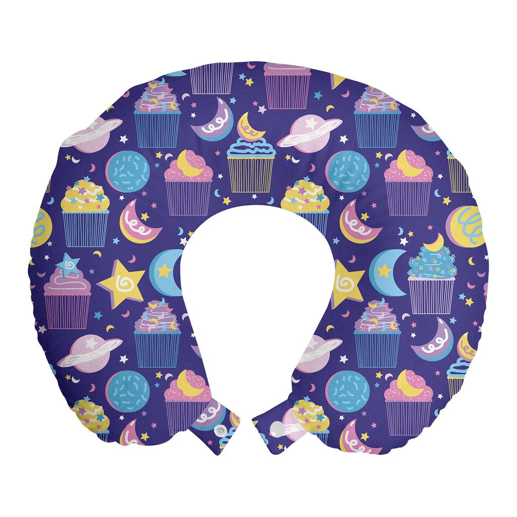 

ABAKUHAUS Cupcake Travel Pillow Подушка для шеи, Cream Cake Moon, Пенопластовые дорожные принадлежности для самолета и автомобиля, 30x30 см, Темно-лавандовый разноцветный