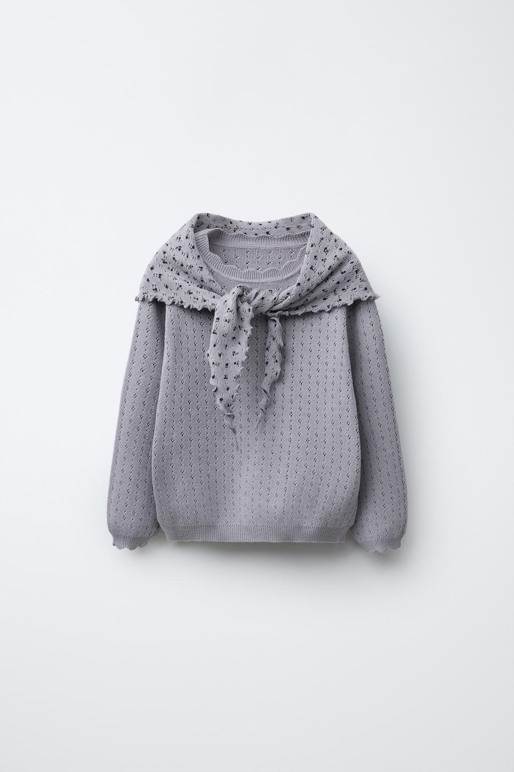 

Вязаный джемпер с цветочной банданой ZARA, цвет Blue/Grey