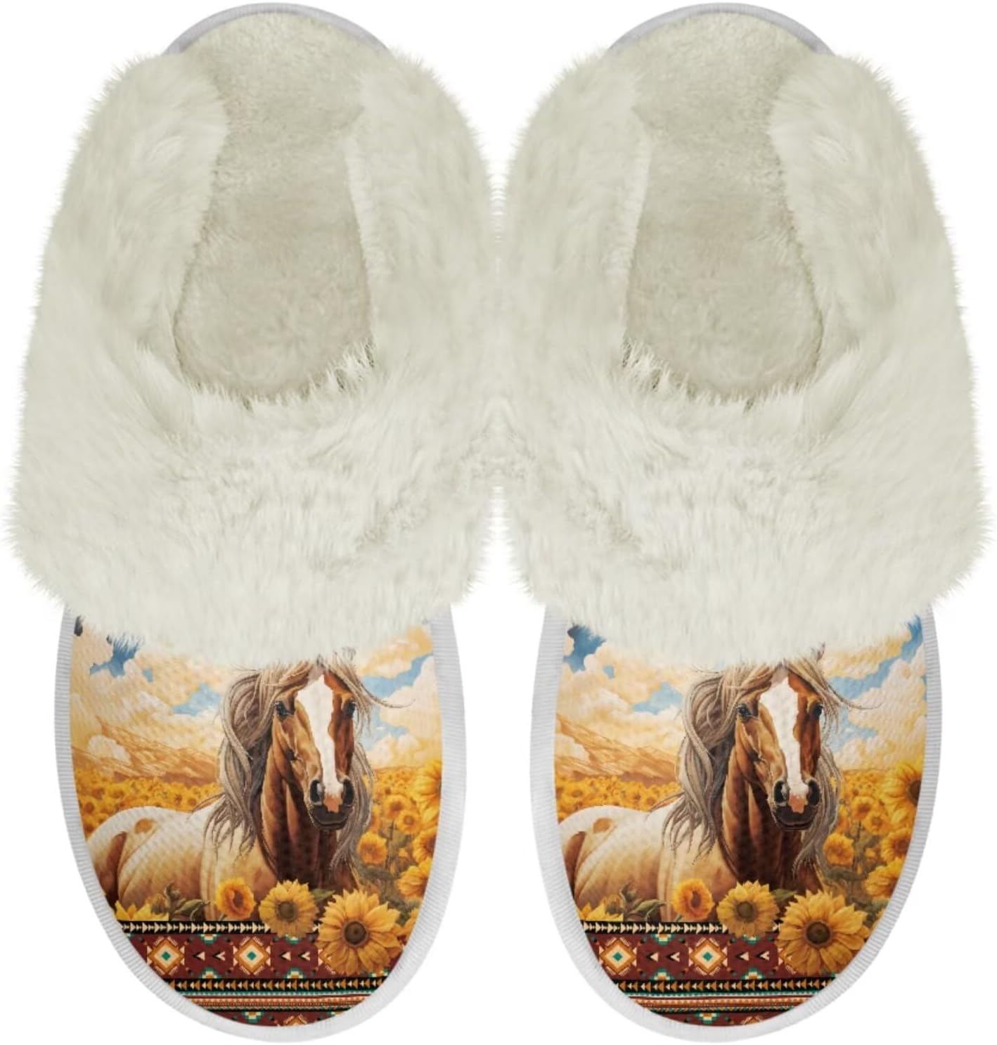 

Тапочки для дома Binienty для женщин и мужчин, мягкие плюшевые, для утепления дома, Western Horse