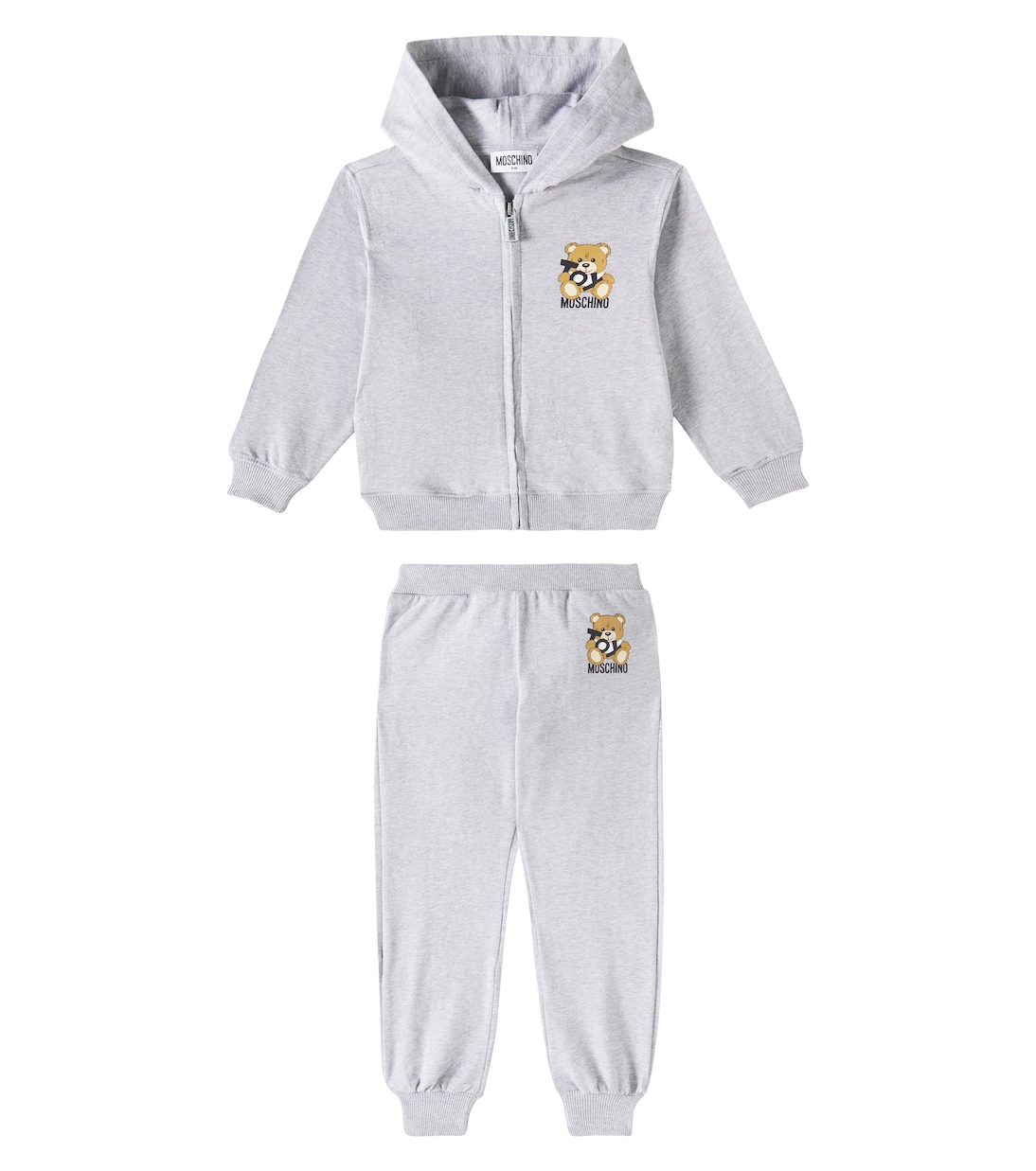 

Комплект из хлопковой толстовки с капюшоном и спортивных штанов Moschino Kids, Grigio Chiaro Melang