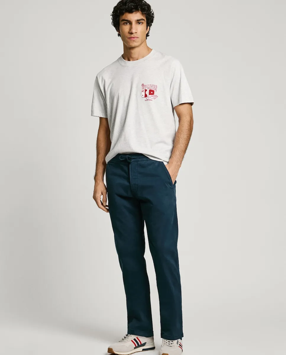 

Мужские брюки-чиносы из эластичного твила с регулируемой талией Pepe Jeans, тёмно-синий