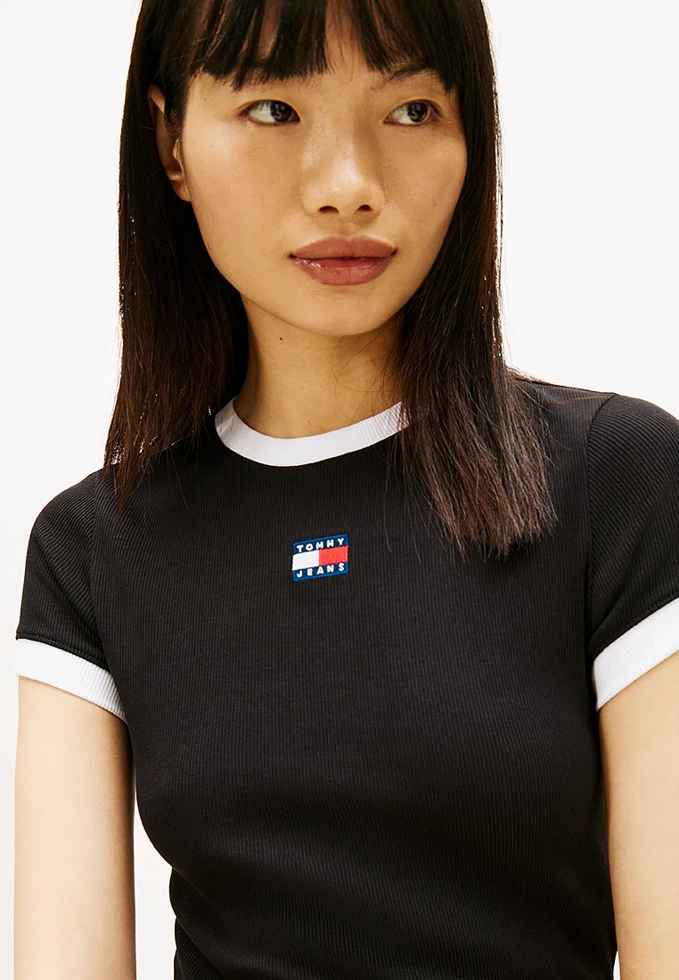 Футболка, Slim Badge Rib, Tommy Jeans Tommy Hilfiger, черный — фото 3
