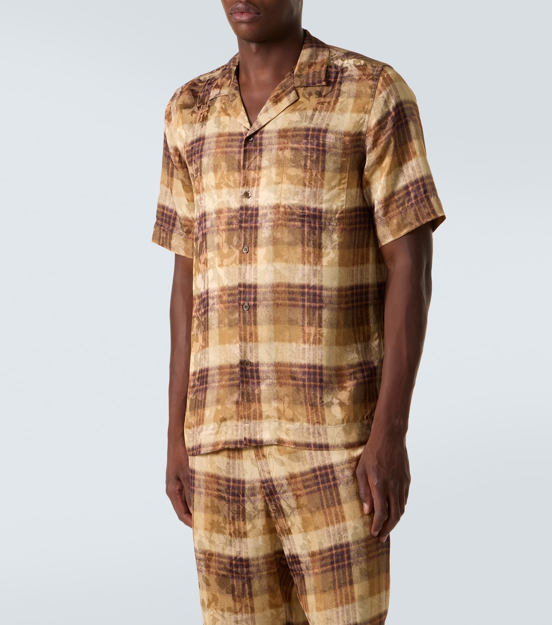 Рубашка для боулинга из жаккарда в клетку Dries Van Noten, желто-коричневый — фото 3