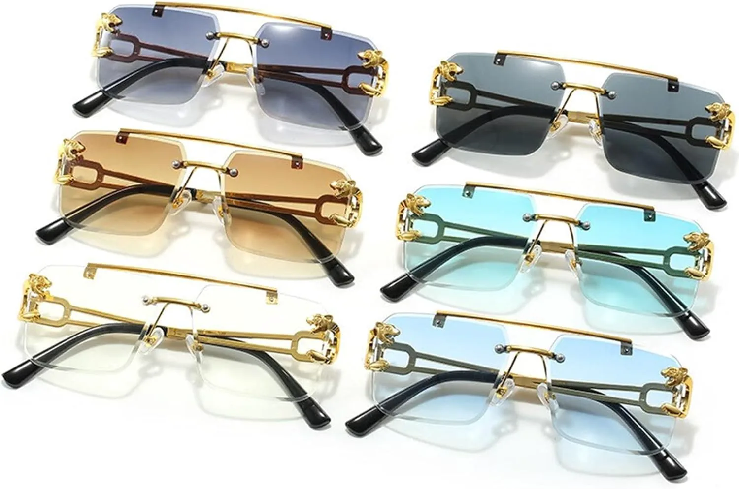 

Солнцезащитные очки для женщин и мужчин, безрамочный дизайн с изображением головы леопарда, поляризованные линзы, блокирующие УФ-излучение NiaWa, Grey Lens