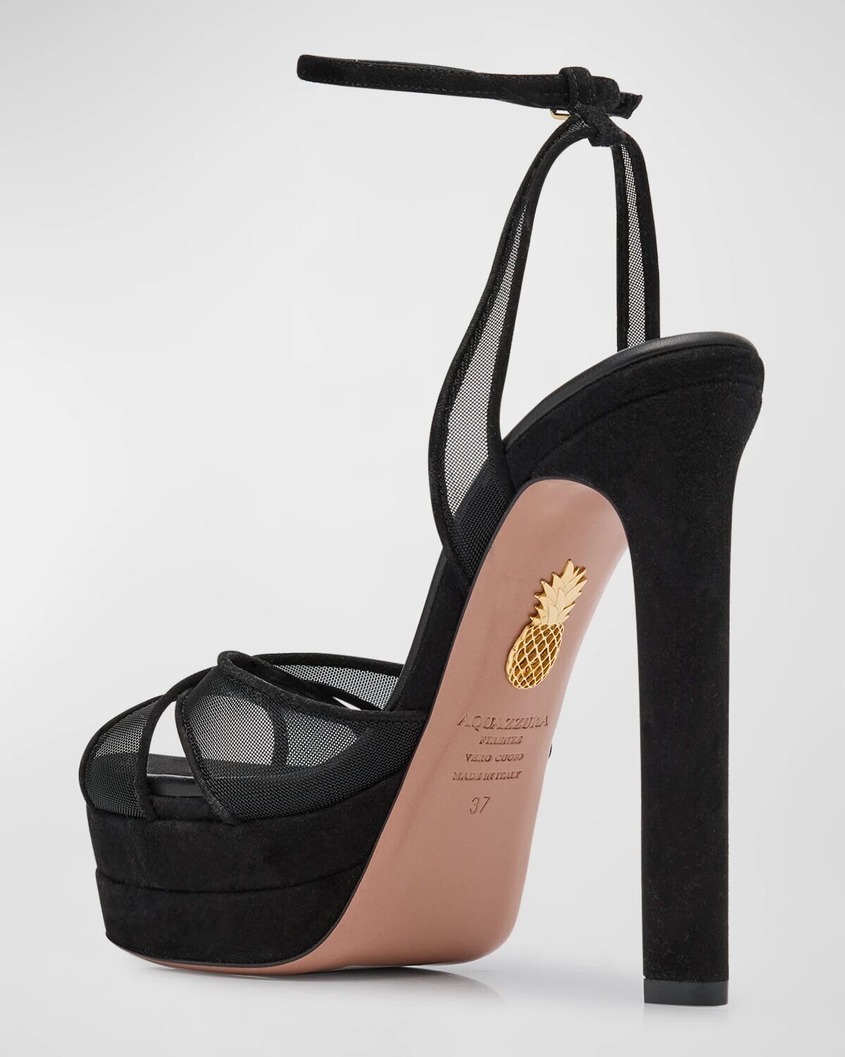 Сандалии Divine Mesh на платформе с перекрещенными крестиками Aquazzura, цвет Black — фото 3