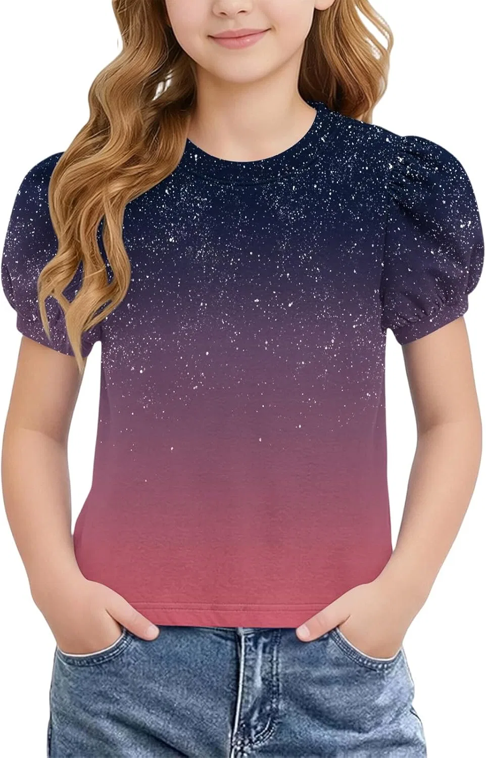 Футболка с градиентом, короткий рукав, хлопок, Zzalalana, розовый