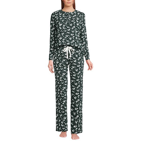 

Комплект пижамы Petite Knit с длинным рукавом Lands' End, Forest Ivory Floral