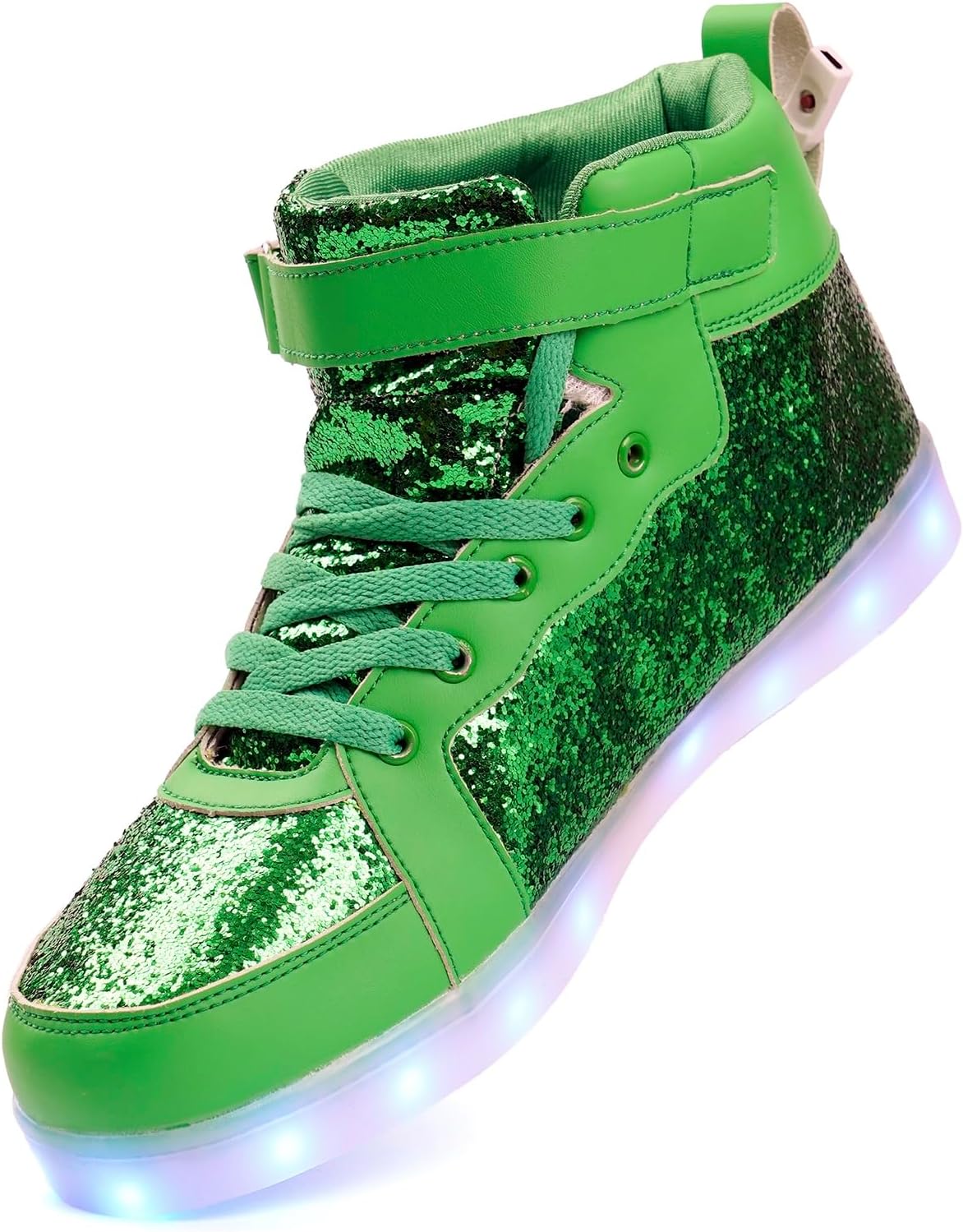 

Светящиеся кроссовки с глиттером на шнурках для мужчин и женщин, мигающие танцевальные туфли для Хэллоуина, Рождественской вечеринки с USB-зарядкой Pyyiqi, зеленый
