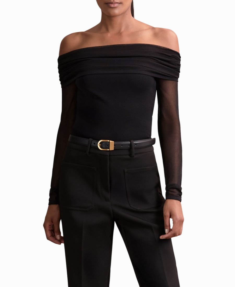 

Женский топ с открытыми плечами из прозрачной сетки REISS, Black