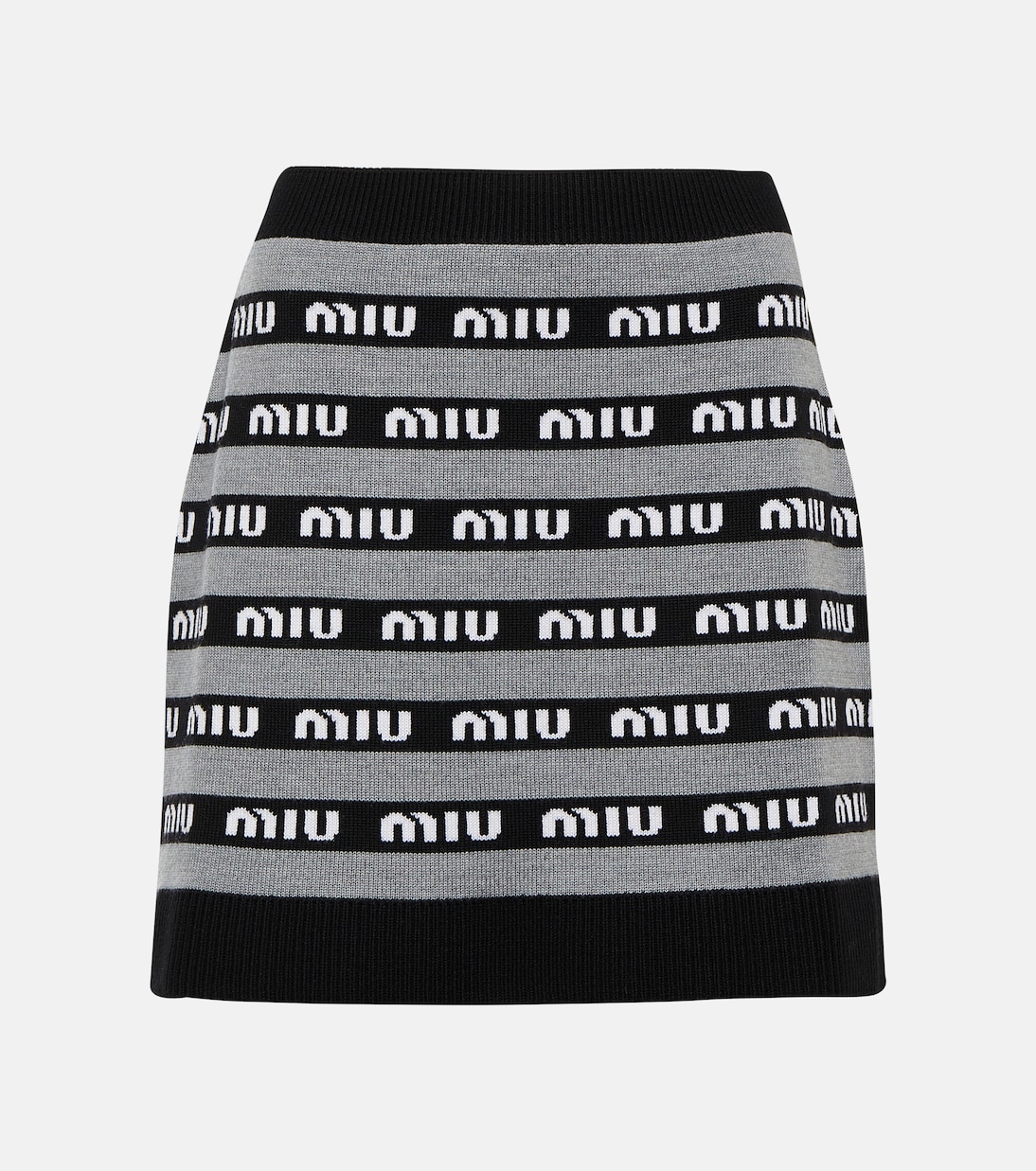 

Мини-юбка из шерсти с жаккардом и логотипом Miu Miu, Nero