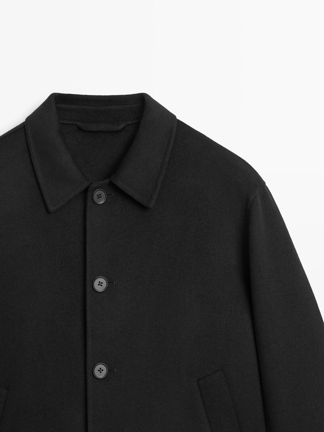 Короткая куртка-рубашка из смесовой шерсти Massimo Dutti, black — фото 4