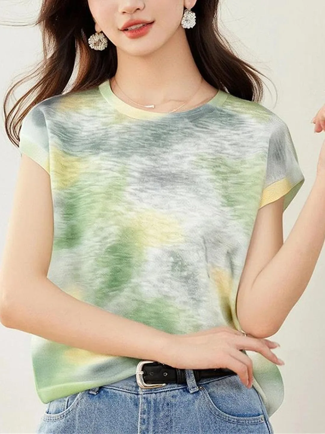 Женская футболка с круглым вырезом и коротким рукавом в стиле Korean Fashion Tie Dye — фото 2