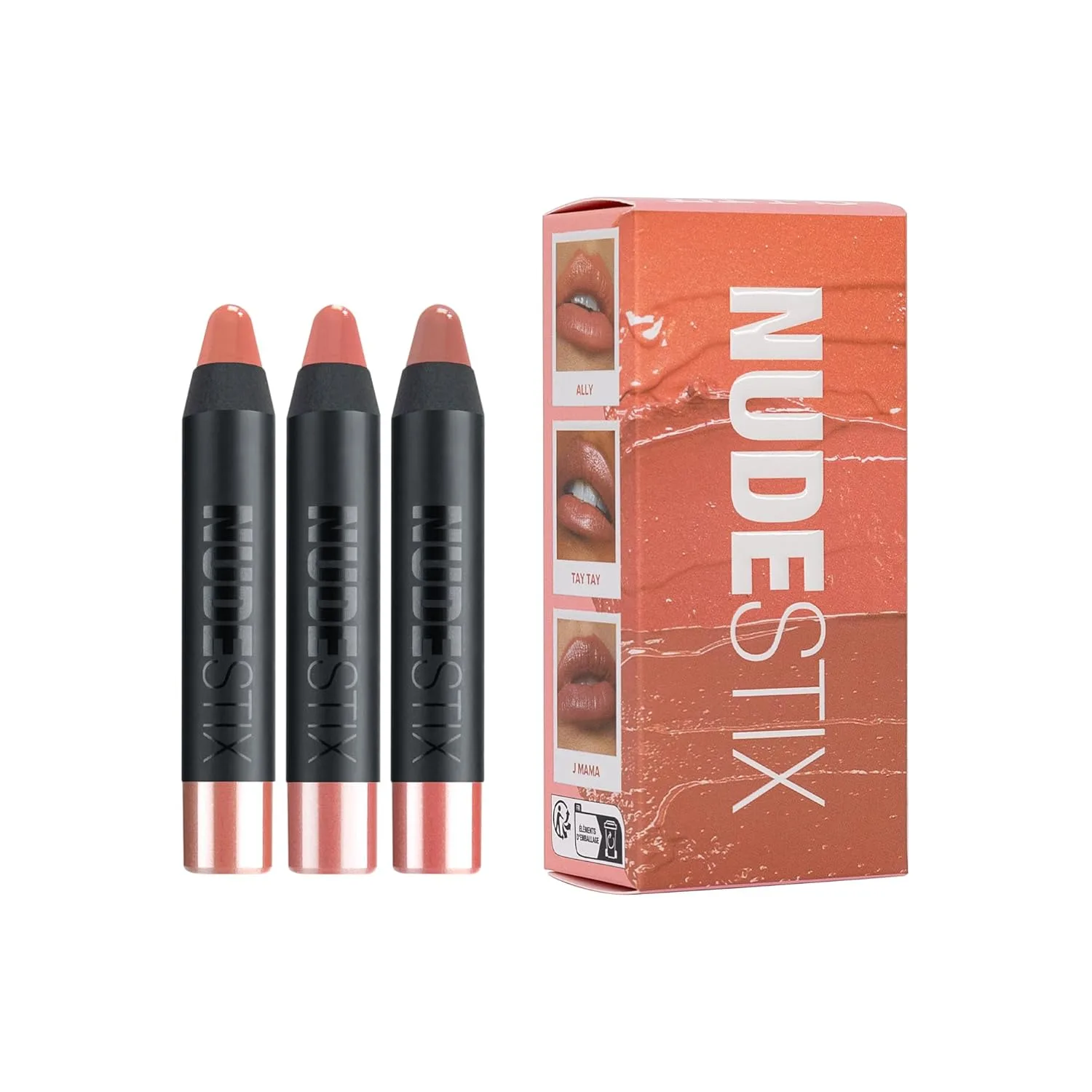 Набор Nudestix Nude Natural Lips Kit - 3 мини-бальзама для губ и щек в увлажняющих оттенках nude, глянцевый финиш, vegan, Ally, Tay, J Mama