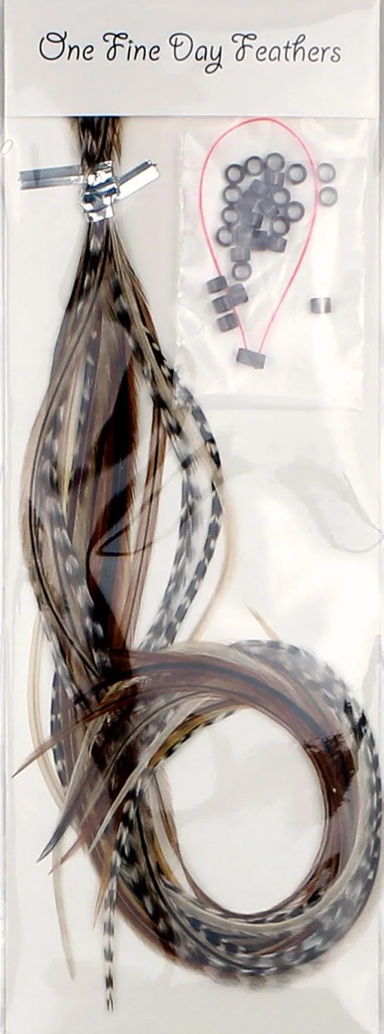Набор длинных перьевых наращиваний для волос, 20 шт., 28-33 см One Fine Day Feathers, Mixed Naturals — фото 2