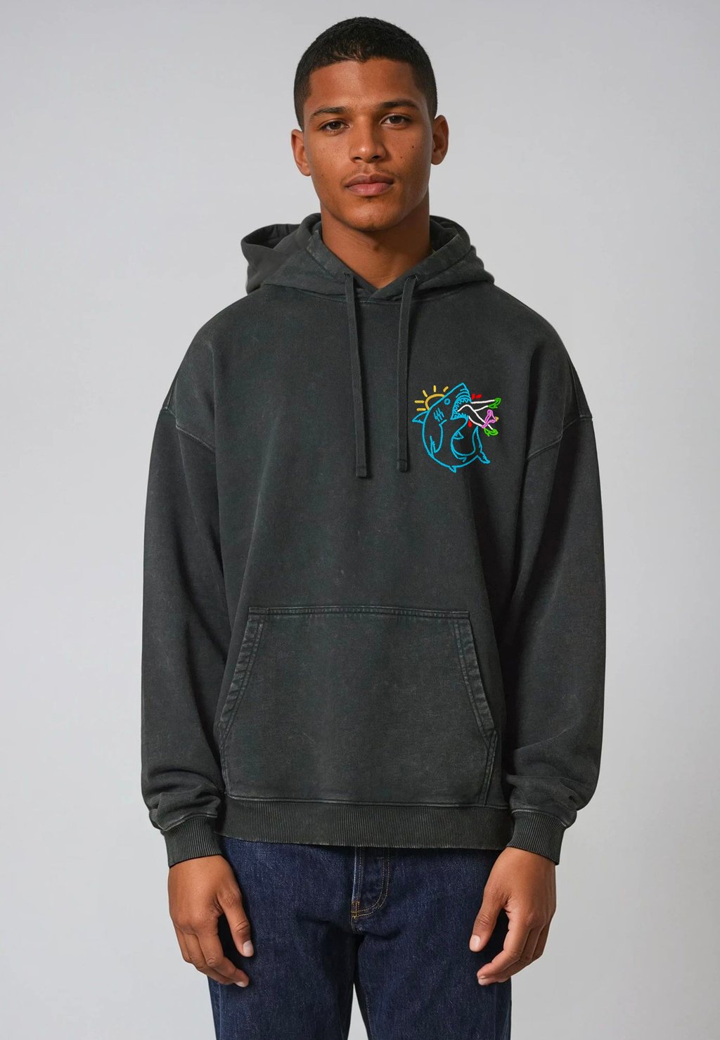 

Толстовка SHARK EMBROIDERY UNISEX VINTAGE - Hoodie Mira Paris, цвет Black Denim