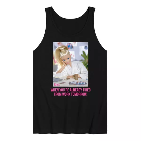 

Мужская майка с рисунком, уже уставшая от работы Barbie, черный
