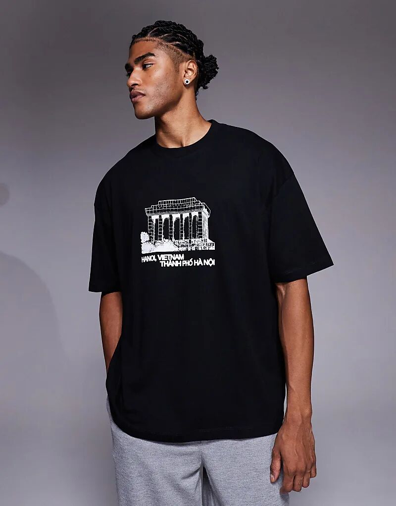 

Футболка ASOS DESIGN свободного кроя с живописным принтом черного цвета