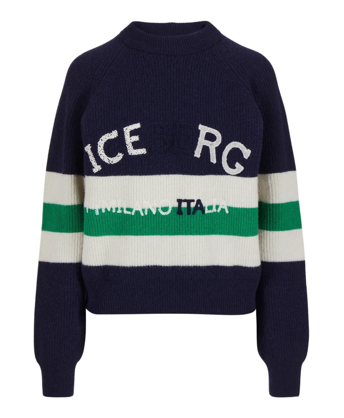 

Разноцветный свитер с круглым вырезом из овечьей шерсти с узором «кукурузная вязка». Iceberg, мультиколор