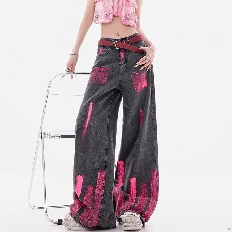 Женские джинсы с контрастным граффити в готическом стиле Generic, серый — фото 3