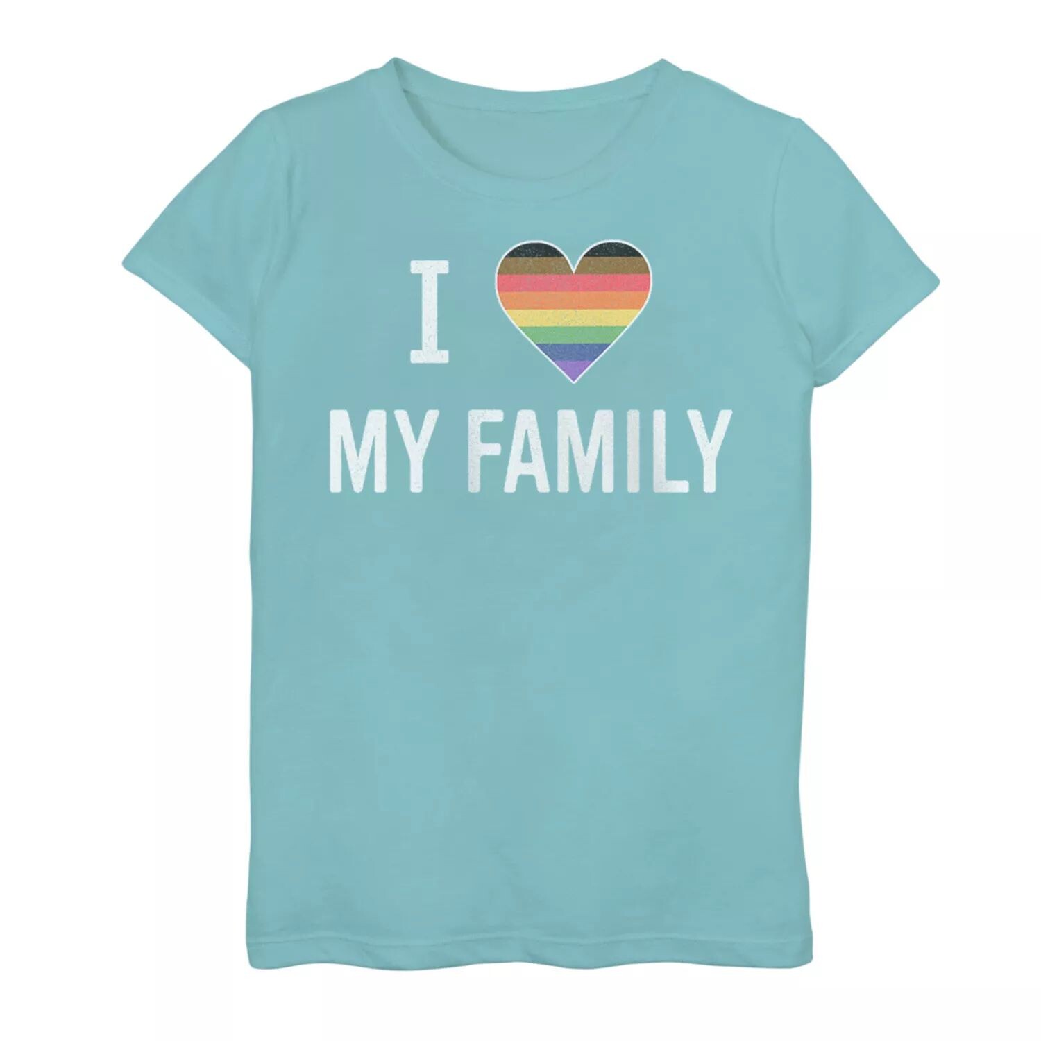 

Футболка с надписью «I Love My Family Pride» в полоску и сердце для девочек 7–16 лет Unbranded