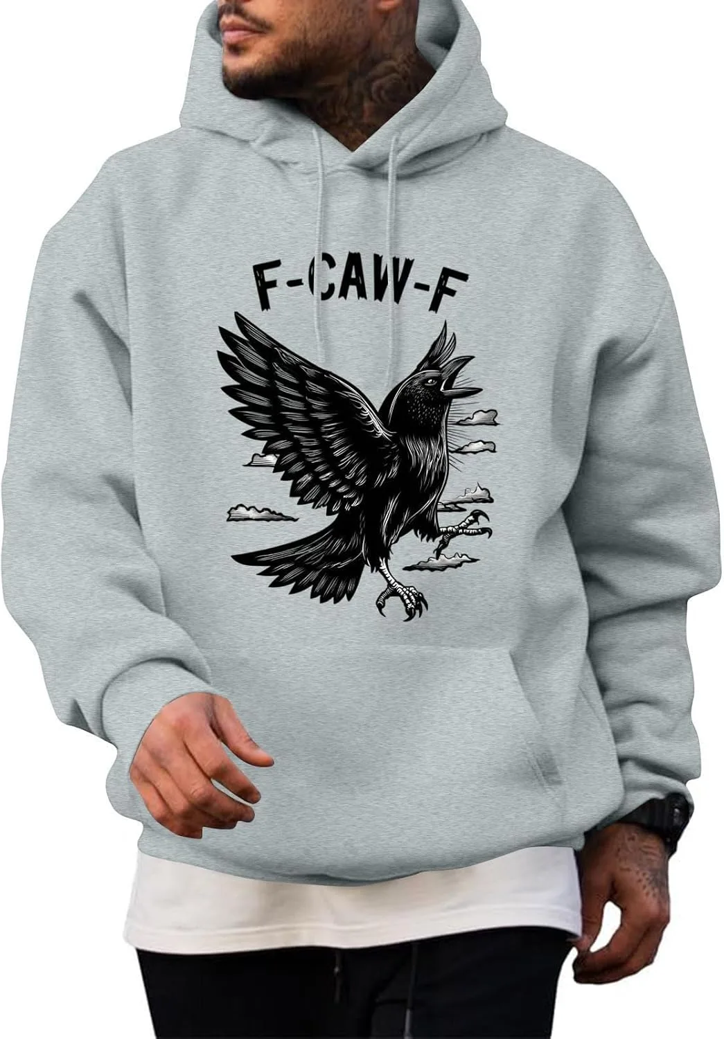 

Мужская толстовка с капюшоном F-caw-F Crow Graphic, длинные рукава, с карманами FQZWONG
