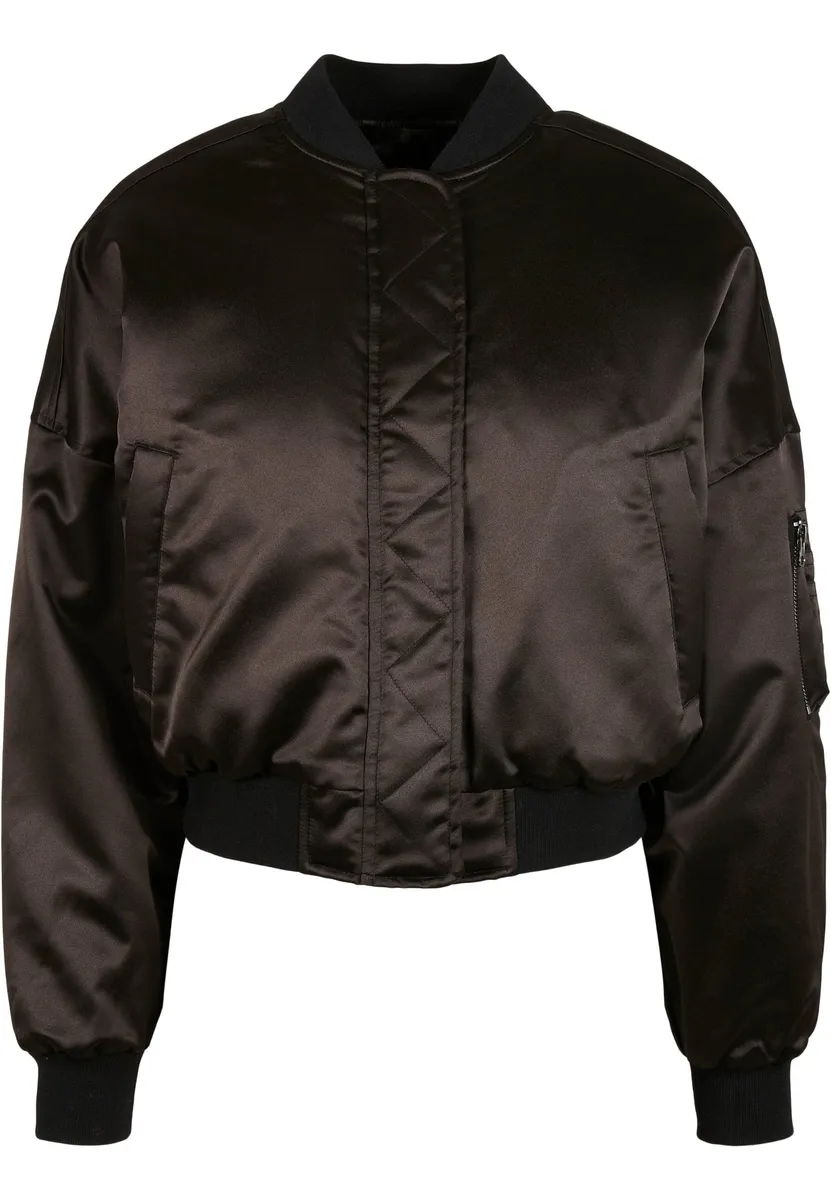 

Куртка-бомбер URBAN CLASSICS " Urban Classics Women's Ladies Short Oversized Satin Bomber Jacket" (1 шт.), без капюшона, черный