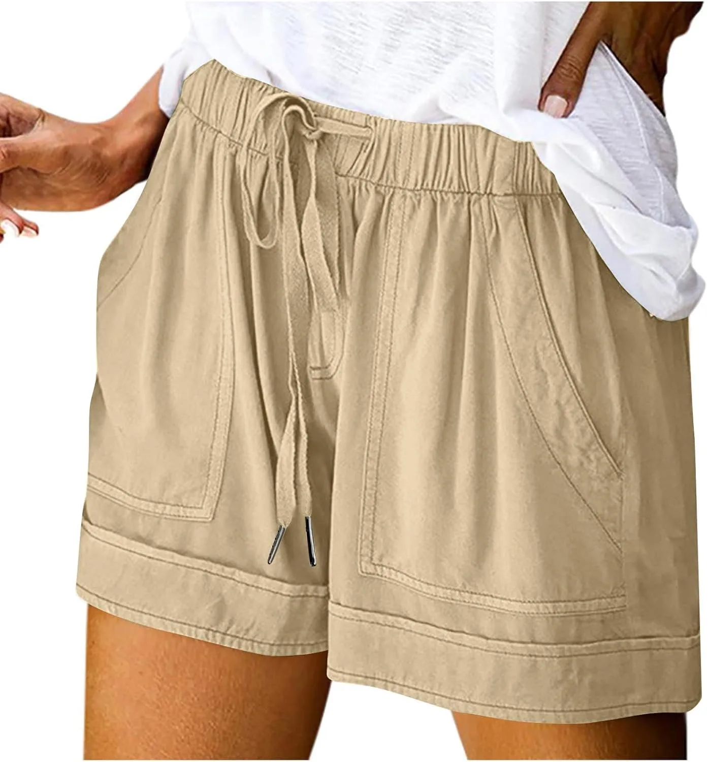 

Летние шорты для женщин Plus Size, мягкие и удобные, с высокой талией и кулиской Shiyingl