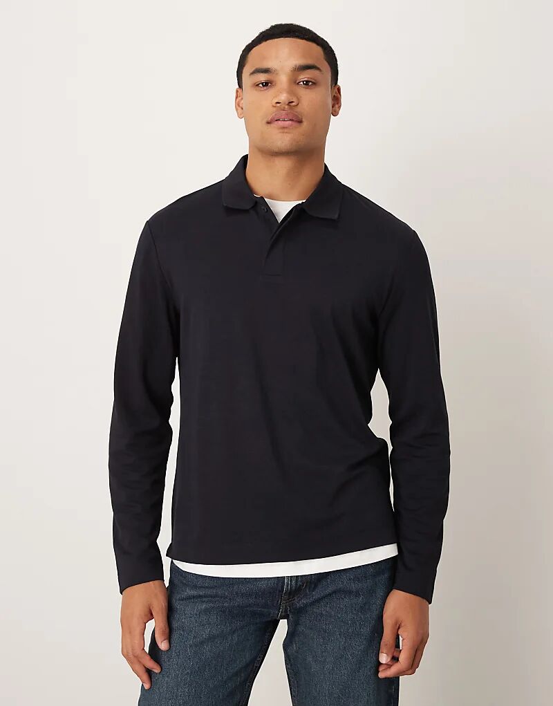 

Поло с длинными рукавами Mango темно-синего цвета