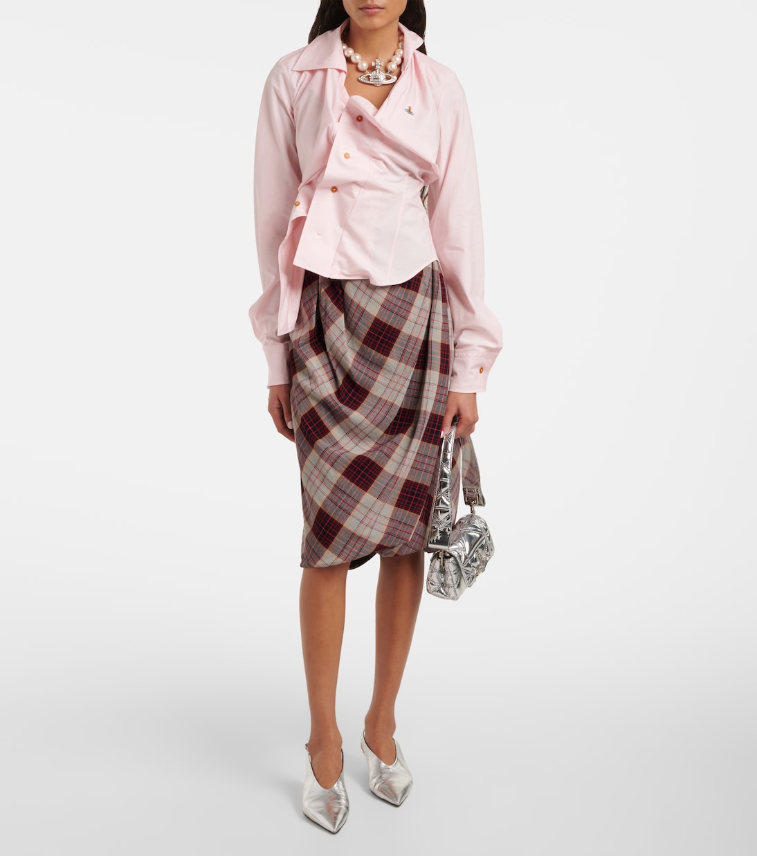 Асимметричная хлопковая рубашка с драпировкой Vivienne Westwood, розовый — фото 2