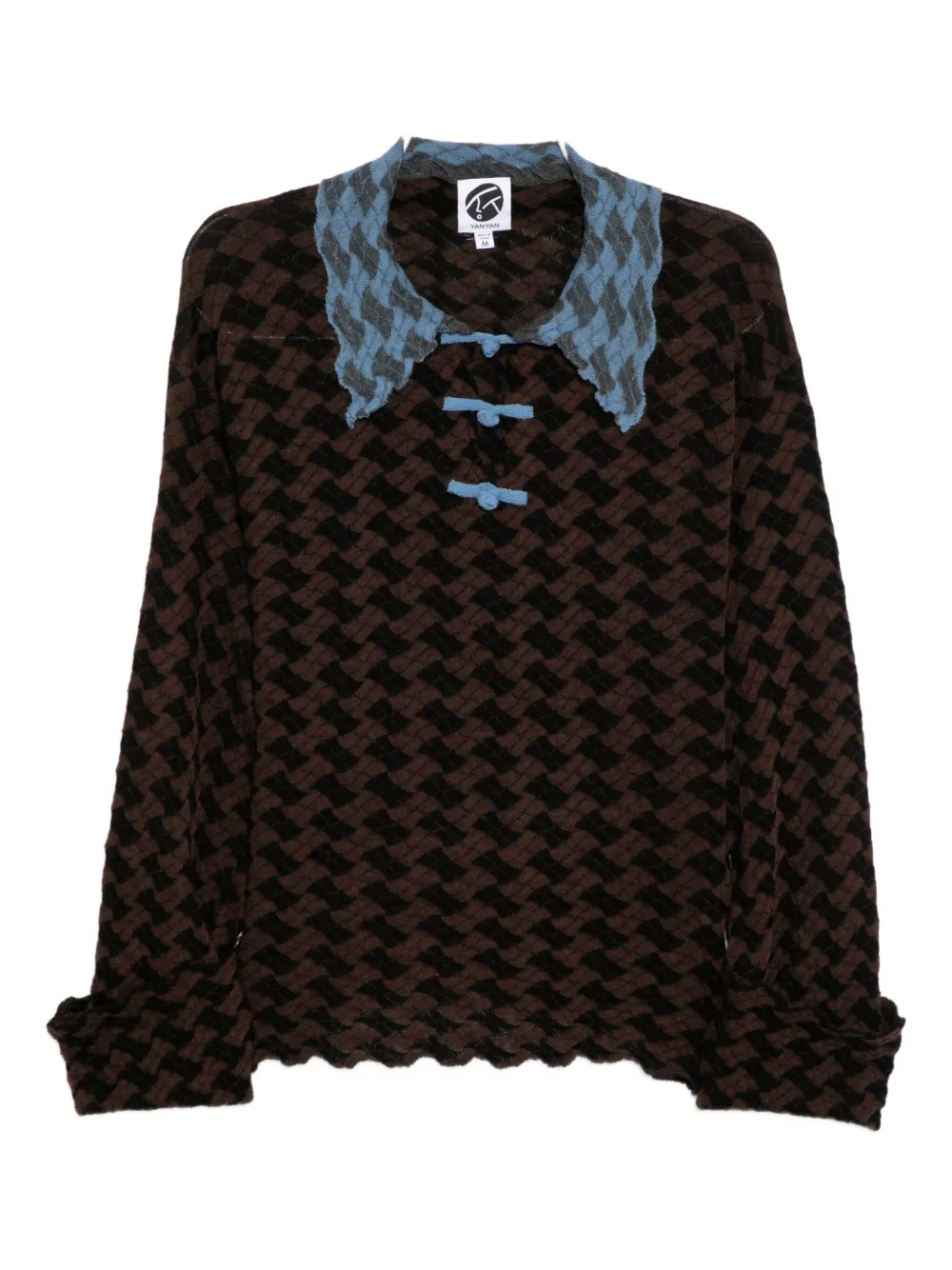 

Поло с длинными рукавами и плетеной текстурой YANYAN KNITS, коричневый