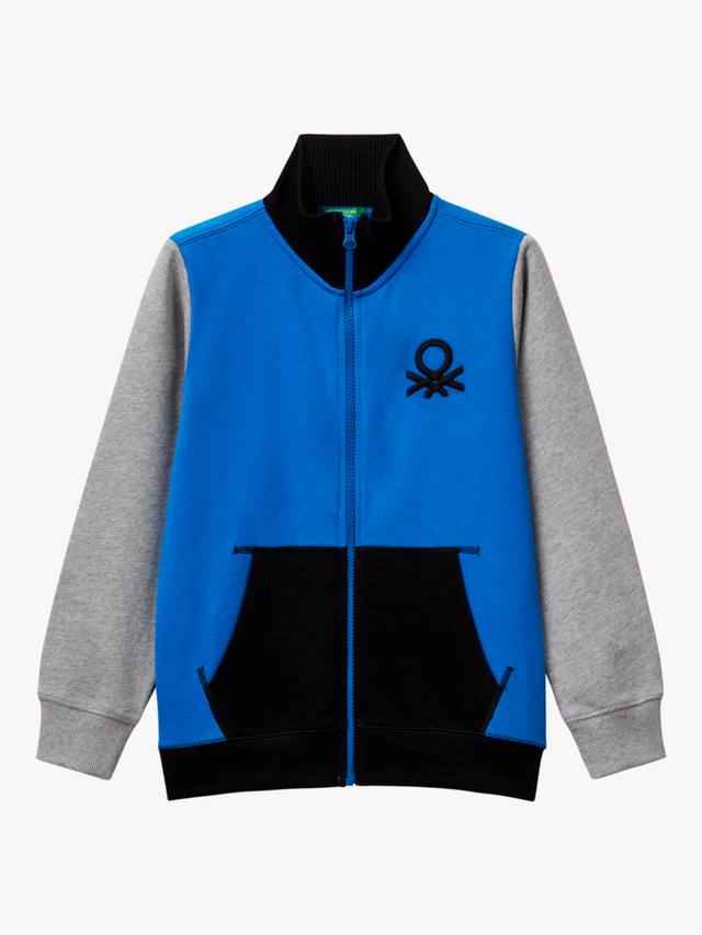 

Детская хлопковая худи с цветными блоками и молнией Benetton, Blue/Multi