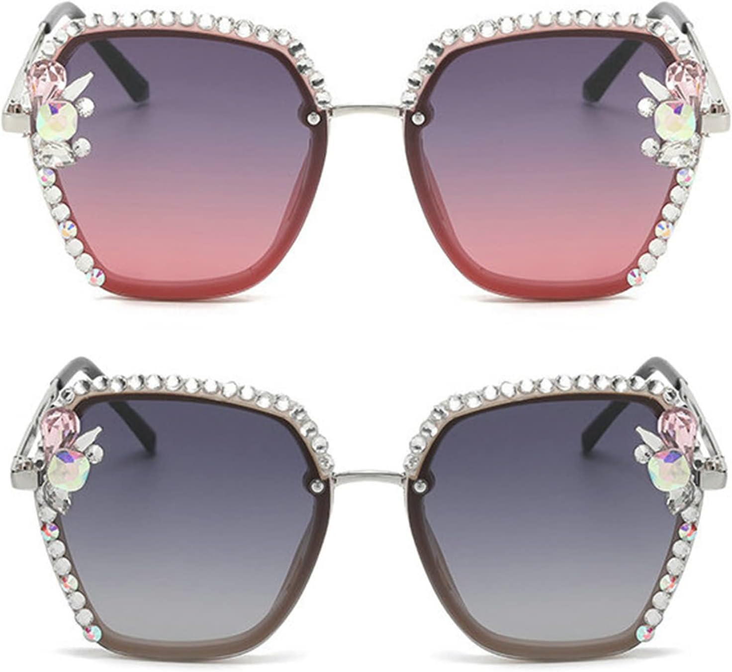 

Willochra Модные солнцезащитные очки без оправы со стразами для женщин, роскошные, сексуальные, с бриллиантами, квадратной формы, блестящие солнцезащитные очки для женщин, 2pcs-gary&purple