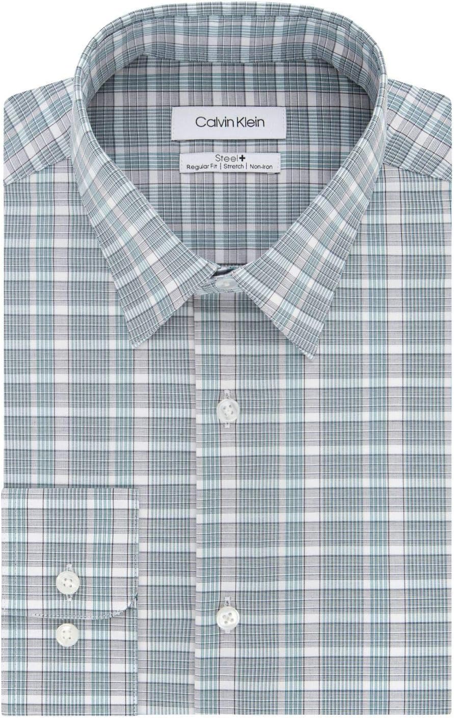 

Мужские рубашки Calvin Klein, не требующие глажки, эластичные, стандартного кроя, в клетку, Green Multi