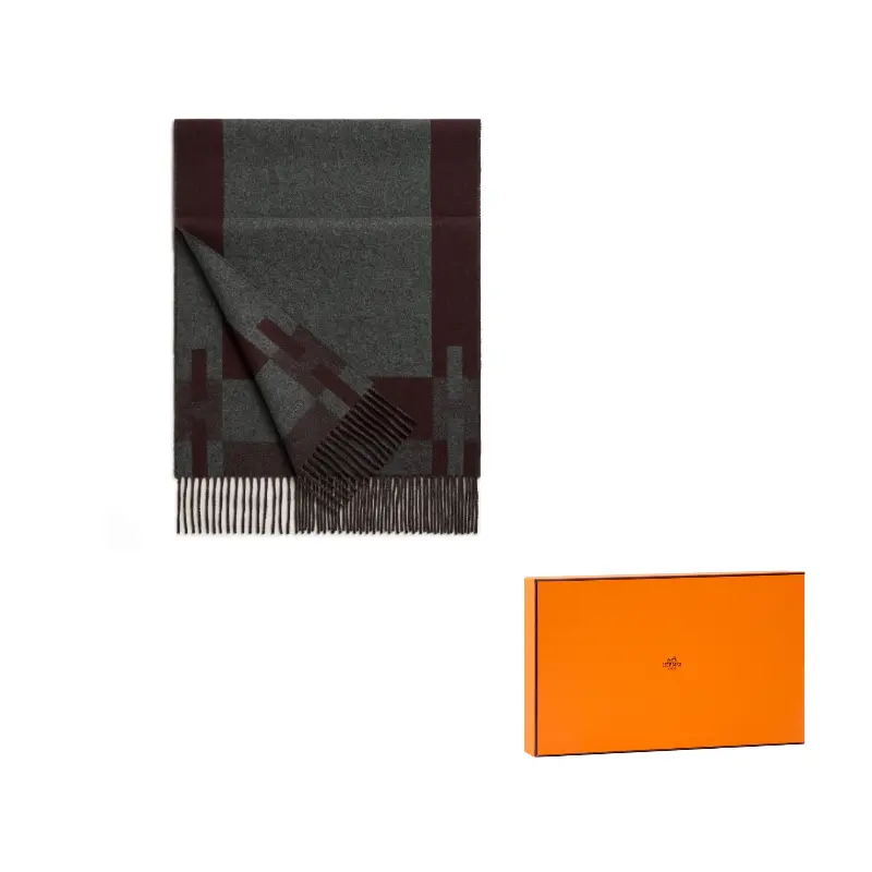 

HERMES Кашемировый вязаный шарф Men's Brown Gray, Серый, HERMES Кашемировый вязаный шарф Men's Brown Gray