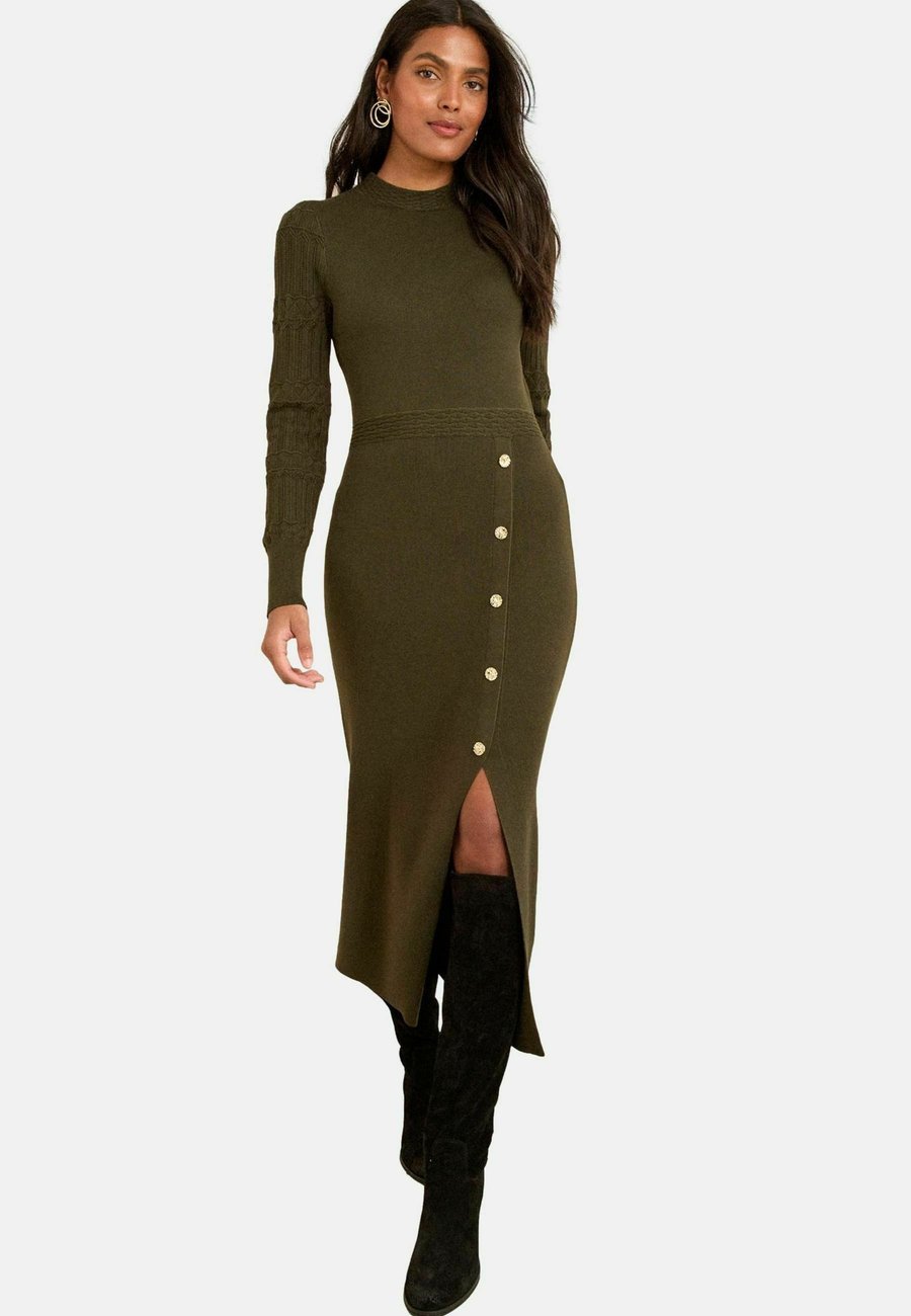 

Платье Love & Roses CREW NECK SCALLOP LONG SLEEVE MIDI, Olive Green Button Detail/Green