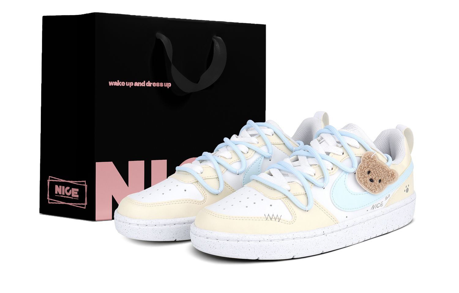 

Nike Court Borough нескользящие устойчивые к истиранию низкие детские скейтбординговые ботинки Custard Blue для подростков