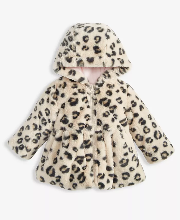 

Детская куртка с капюшоном из искусственного меха с леопардовым принтом First Impressions, загар/бежевый