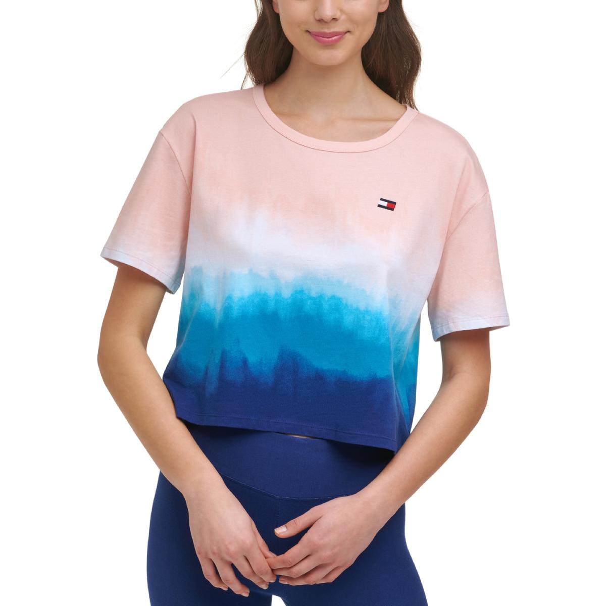 

Женский укороченный топ с вырезом и эффектом омбре Tommy Hilfiger Sport, цвет tropical peach/ deep blue combo