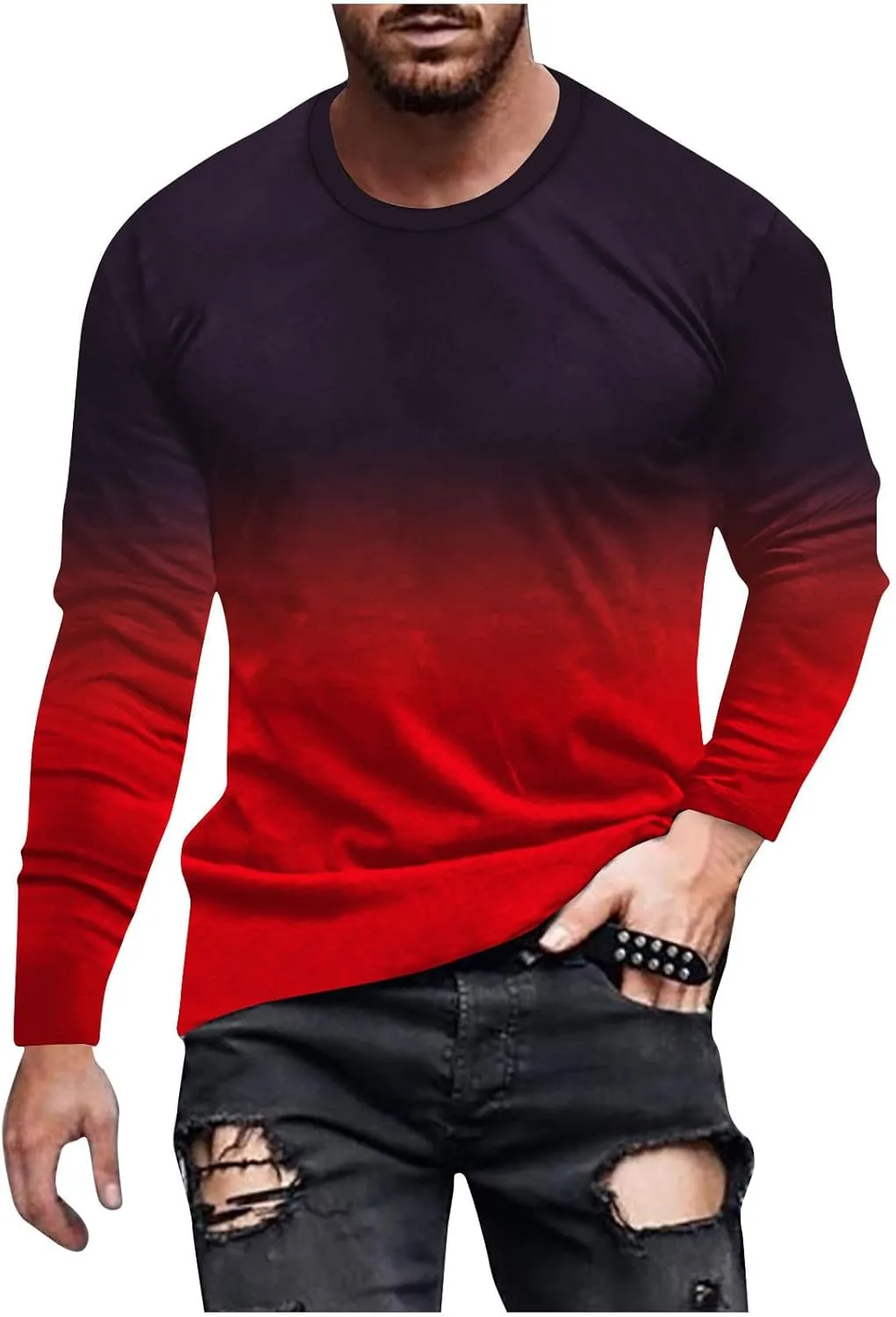 

Мужская футболка с длинным рукавом Casual Ombre Color Loose Fit Graphic Tee