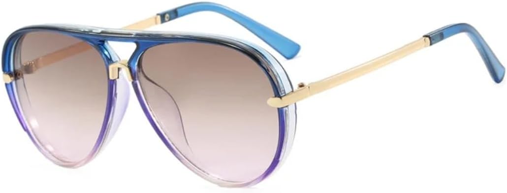 

Ретро-солнцезащитные очки-пилот с двойным лучом и градиентным переходом для женщин, яркие, стильные, повседневные, для мужчин, защита от УФ-излучения UV400 TVTBBVV, Blue Purple Pink