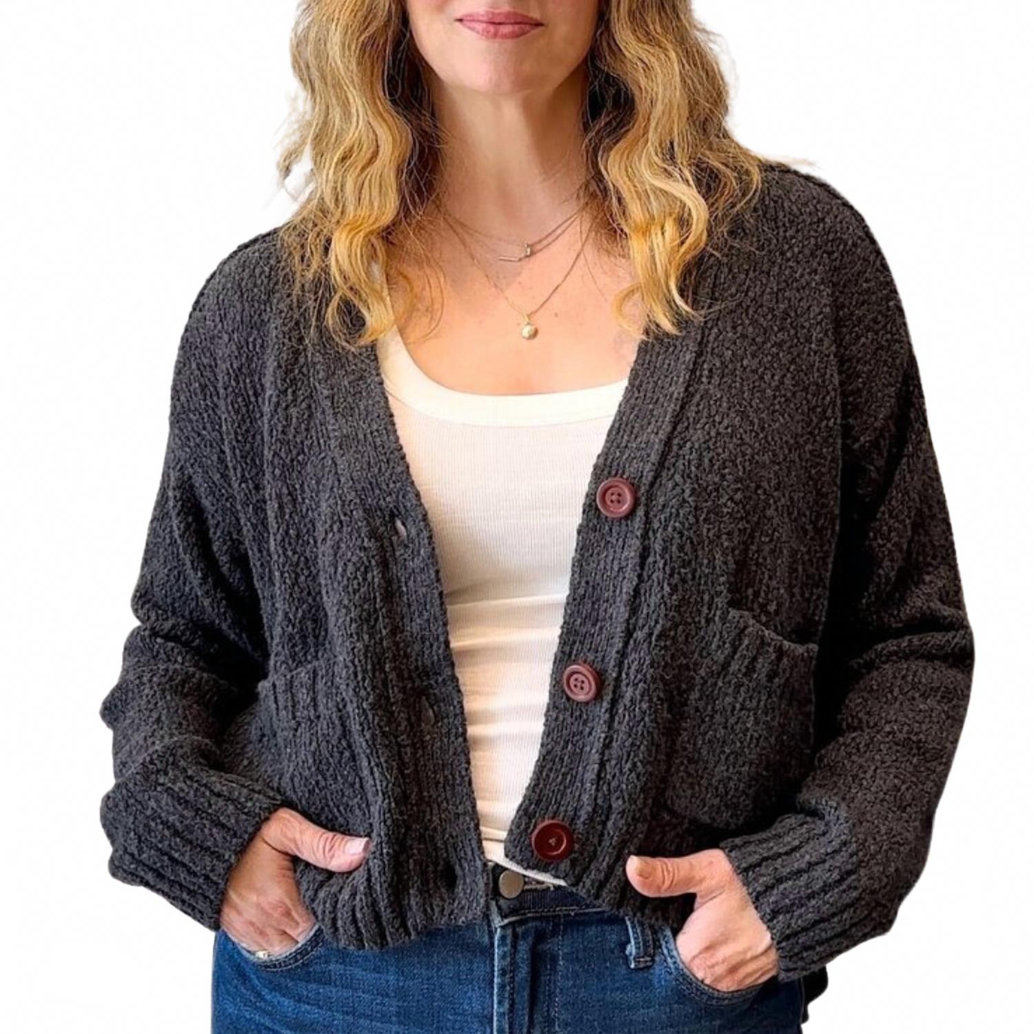 

Приталенный кардиган с V-образным вырезом и карманами в цвете антрацит Autumn Cashmere, Charcoal