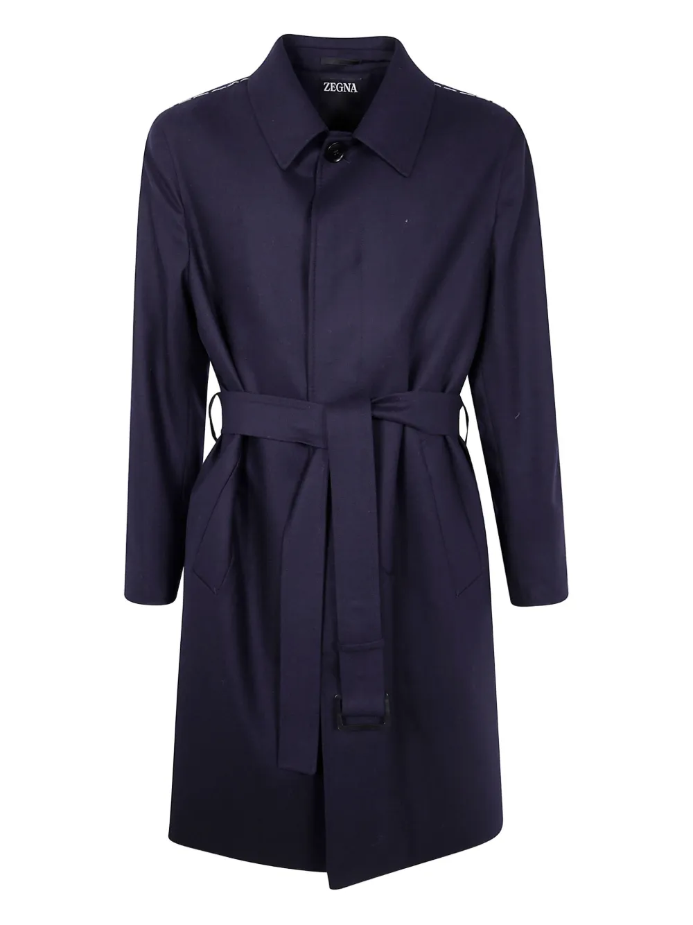 

Пальто из шерсти с поясом Zegna, синий