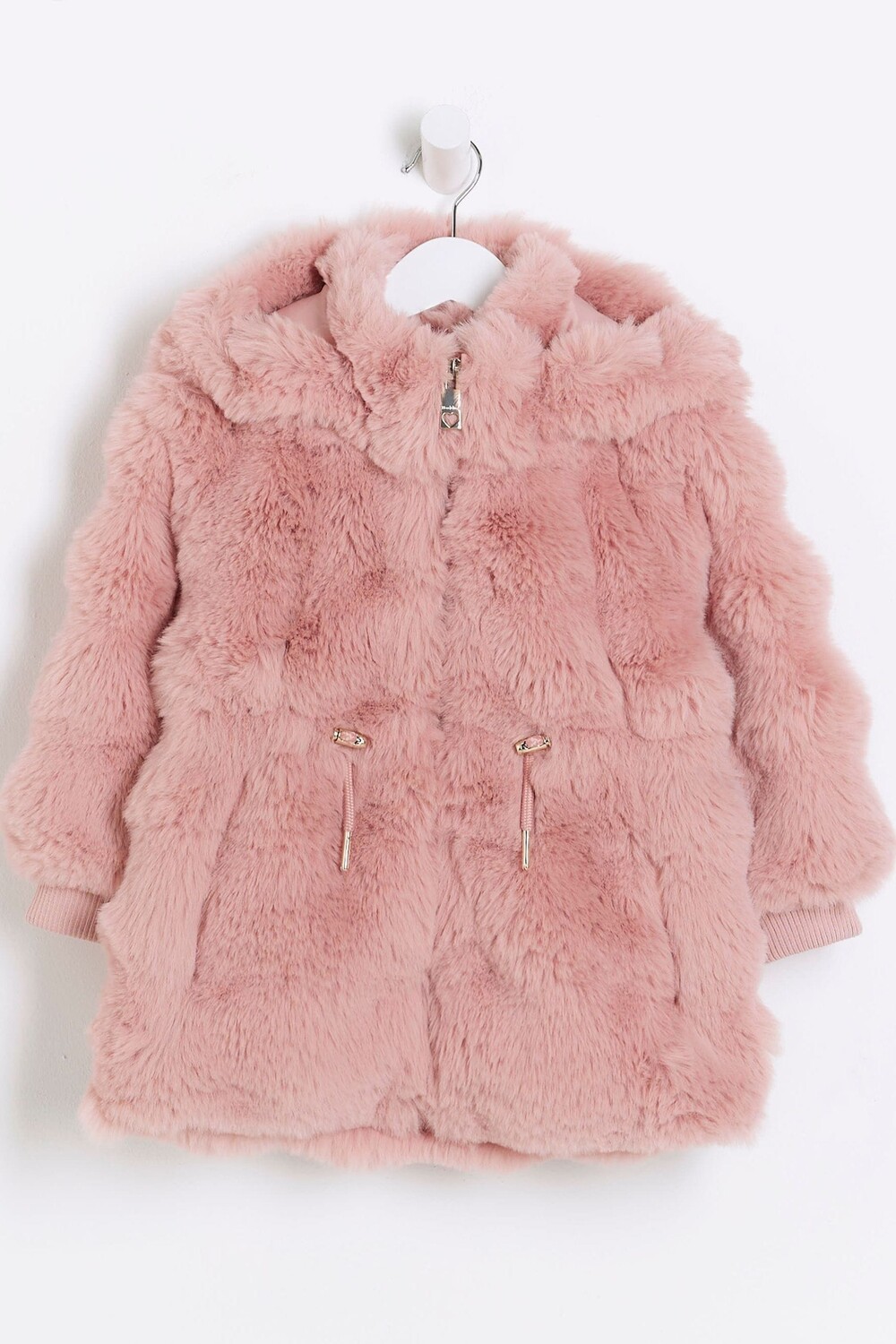 

Пальто из искусственного меха с помпоном для девочек River Island, розовый